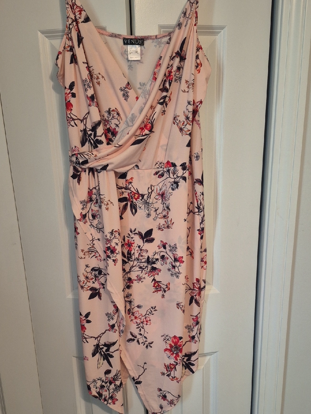 VENUS Blush Pink Floral Asymmetrical Wrap Dress